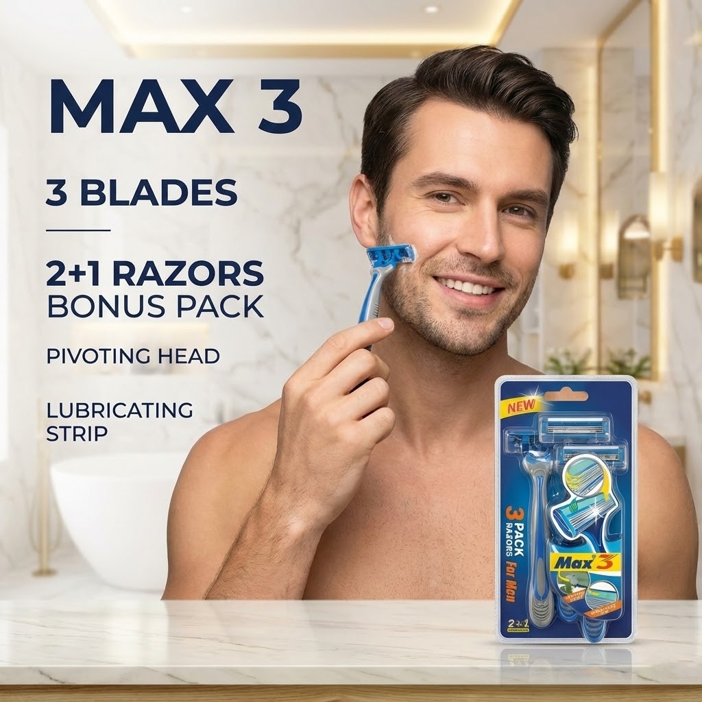 أمواس حلاقة Max 3 (عبوة 3 حبات)  حلاقة ناعمة ودقيقة! | Max 3 Men's Razors Pack